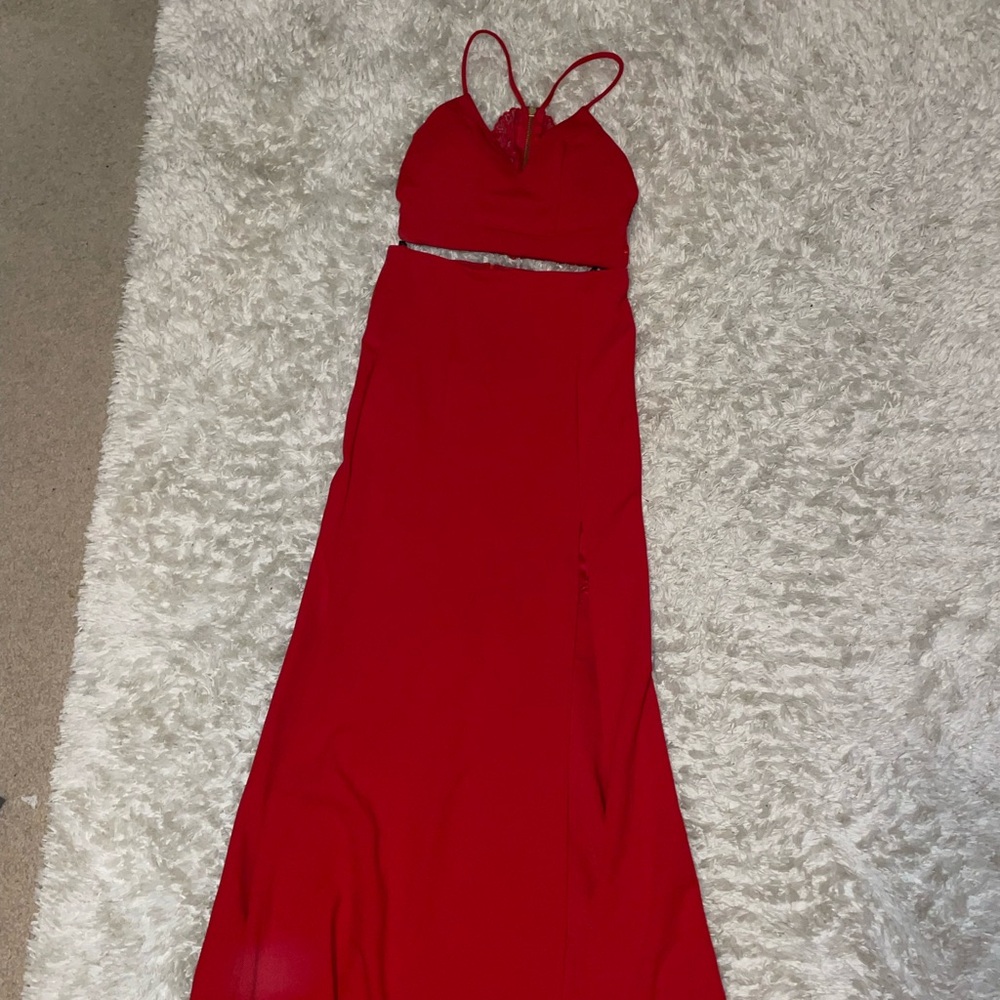 2 piece red prom dress